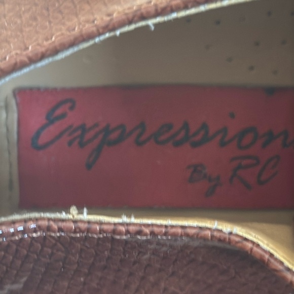 Expressions, shiny patent reptile crocodile croc, print brown dress shoes 10 1/2 - Picture 11 of 12